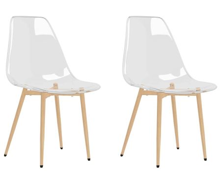 Lot de 2 chaises avec assise transparente et pieds en bois clair Penyla