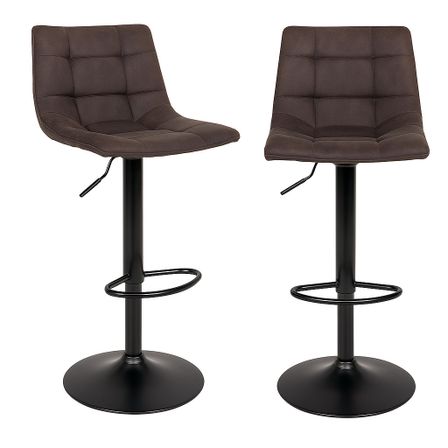 Lot de 2 chaises de bar en microfibre capitonné et pieds en acier noir MODA – Hauteur réglable de 61 à 81 cm