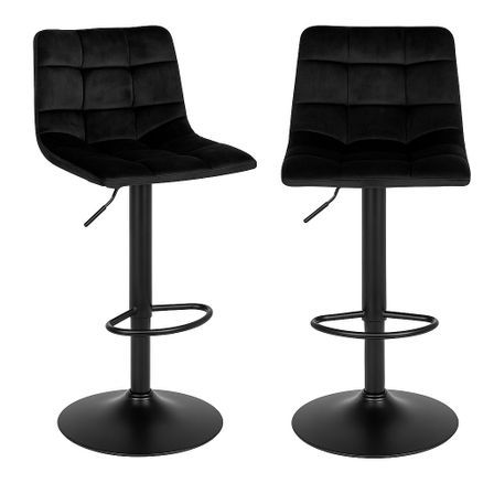 Lot de 2 chaises de bar en microfibre capitonné et pieds en acier noir MODA – Hauteur réglable de 61 à 81 cm