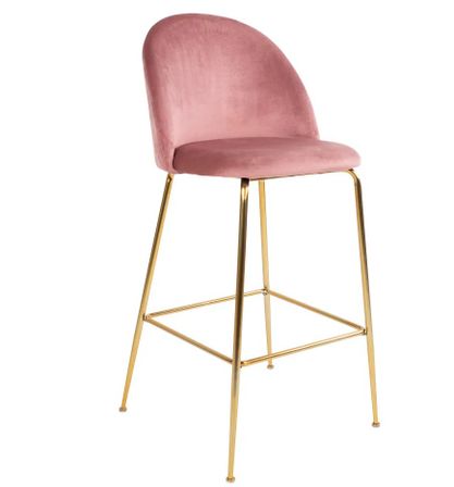 Lot de 2 chaises de bar en velours et pieds métal doré PINOZ – Hauteur d'assise 77 cm