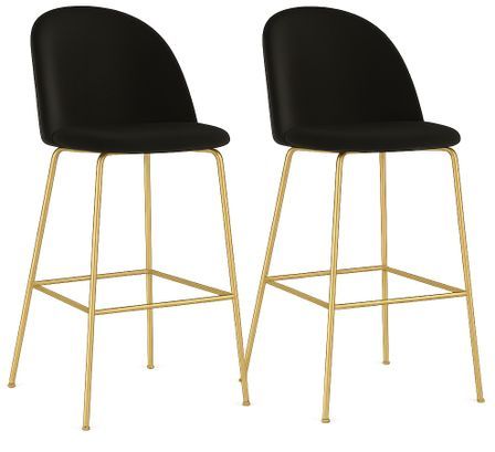 Lot de 2 chaises de bar en velours et pieds métal doré PINOZ – Hauteur d'assise 77 cm
