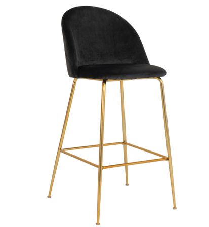 Lot de 2 chaises de bar en velours et pieds métal doré PINOZ – Hauteur d'assise 77 cm