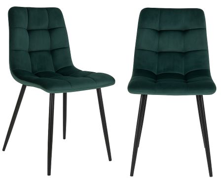Lot de 2 chaises de salle à manger MODA – Velours capitonné et pieds en acier noir