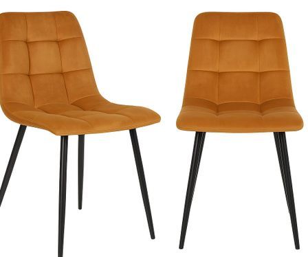 Lot de 2 chaises de salle à manger MODA – Velours capitonné et pieds en acier noir