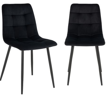 Lot de 2 chaises de salle à manger MODA – Velours capitonné et pieds en acier noir