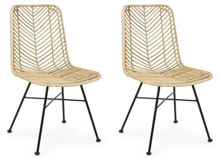 Lot de 2 chaises en acier avec assise tressée en Kubu – Style Naturel et Industriel