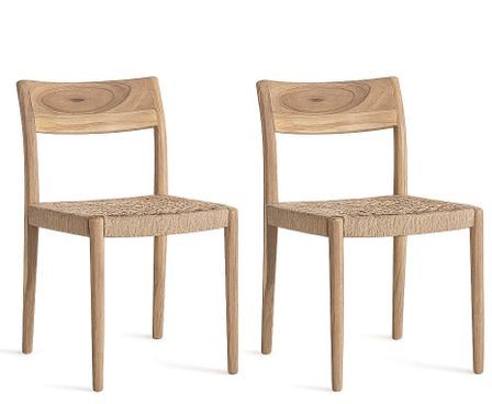 Lot de 2 chaises en bois de teck et fibre naturelle KAEN – Élégance coloniale et authenticité