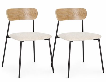 Lot de 2 chaises GENEVIEVE – Tissu bouclé & pieds acier noir
