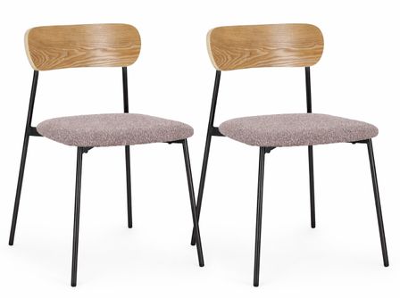 Lot de 2 chaises GENEVIEVE – Tissu bouclé & pieds acier noir