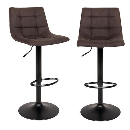 Lot de 2 chaises hautes de bar MODA – Tissu microfibre capitonné et pieds en acier noir