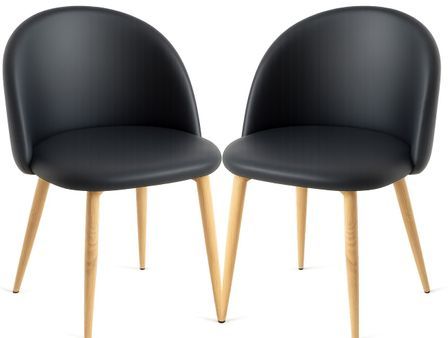 Lot de 2 chaises Kazon - Simili cuir élégant et pieds métal effet bois clair