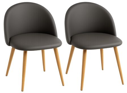 Lot de 2 chaises Kazon - Simili cuir élégant et pieds métal effet bois clair