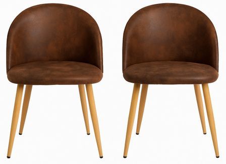 Lot de 2 chaises Kazon - Simili cuir élégant et pieds métal effet bois clair