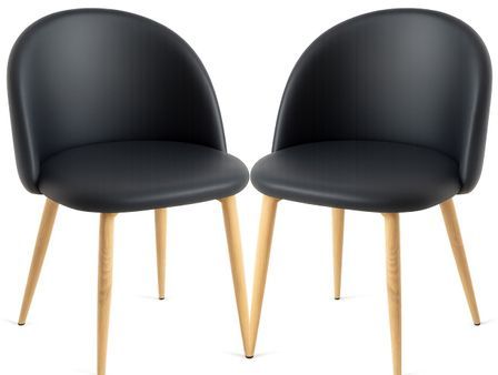 Lot de 2 chaises Kazon - Simili cuir élégant et pieds métal effet bois clair