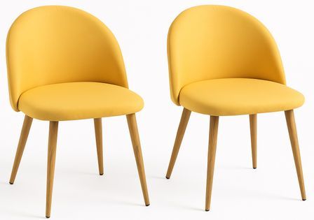 Lot de 2 chaises Kazon - Tissu élégant et pieds métal effet bois clair