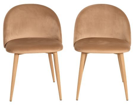 Lot de 2 chaises Kazon - Velours élégant et pieds métal effet bois clair