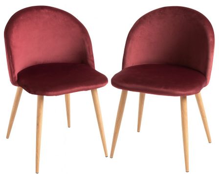 Lot de 2 chaises Kazon - Velours élégant et pieds métal effet bois clair