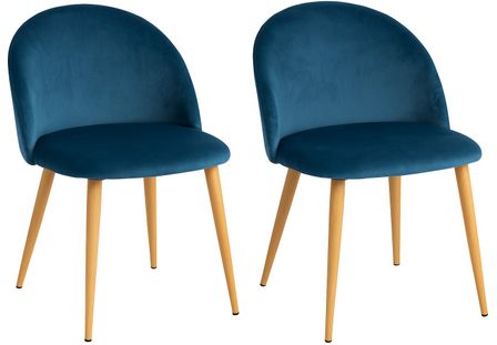 Lot de 2 chaises Kazon - Velours élégant et pieds métal effet bois clair