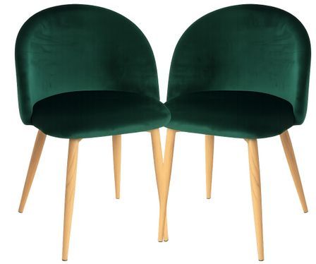 Lot de 2 chaises Kazon - Velours élégant et pieds métal effet bois clair