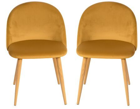 Lot de 2 chaises Kazon - Velours élégant et pieds métal effet bois clair