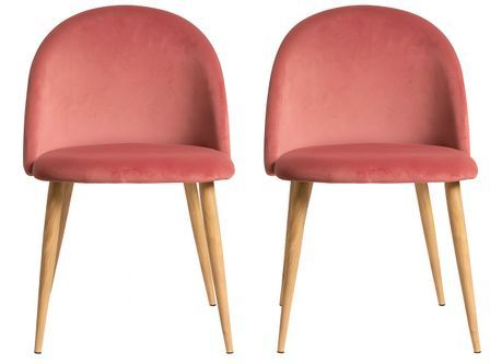 Lot de 2 chaises Kazon - Velours élégant et pieds métal effet bois clair