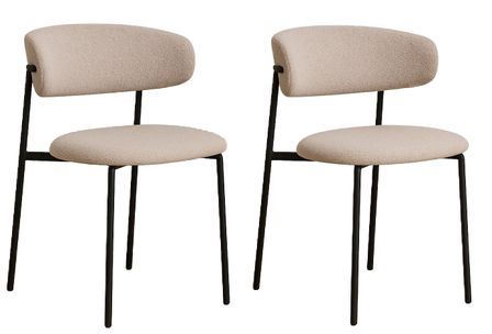 Lot de 2 chaises KORA – Tissu à bouclette et pieds métal noir