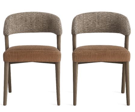 Lot de 2 chaises KURZA – Tissu marron marbré & bois de chêne