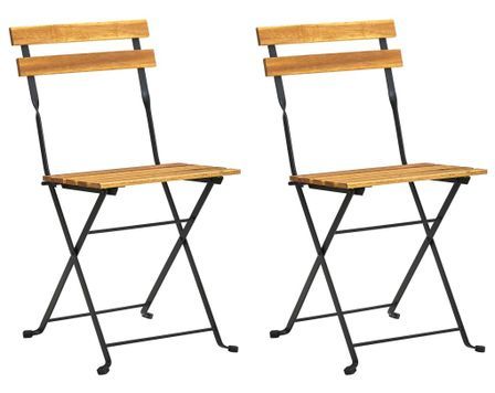 Lot de 2 chaises pliables en bois d’acacia et acier noir VILAK – Intérieur et extérieur