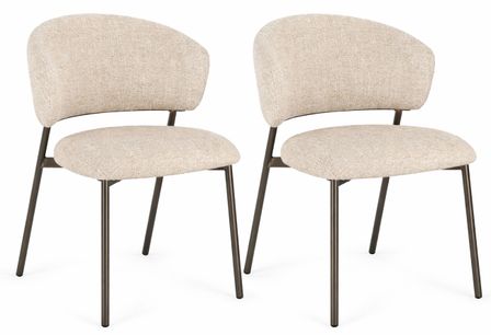 Lot de 2 chaises PRISCA – Tissu & pieds en acier noir ou bronze