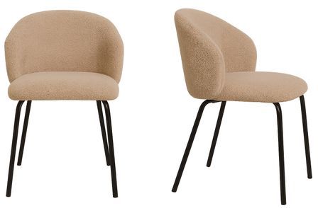 Lot de 2 chaises TALY – Tissu bouclette beige & pieds en acier noir