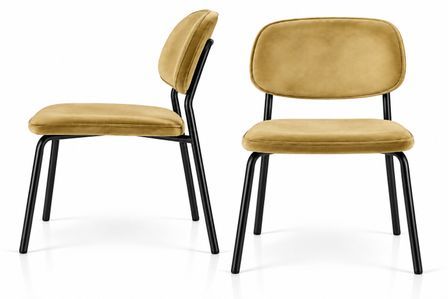 Lot de 2 chaises ZOLA en velours imperméable antitache et pieds métal noir – Fabrication italienne haut de gamme