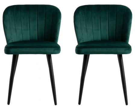 Lot de 2 chaises ZOLA – Velours matelassé à rayures & pieds acier noir