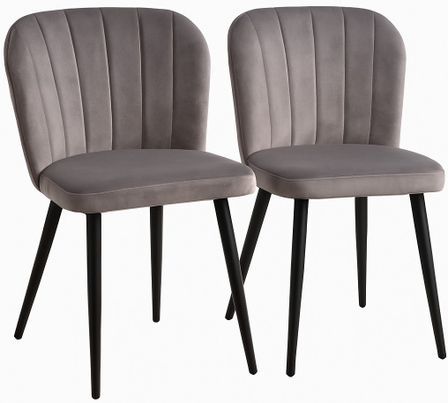 Lot de 2 chaises ZOLA – Velours matelassé à rayures & pieds acier noir