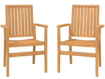 Lot de 2 fauteuils de jardin empilables en teck massif PACCA