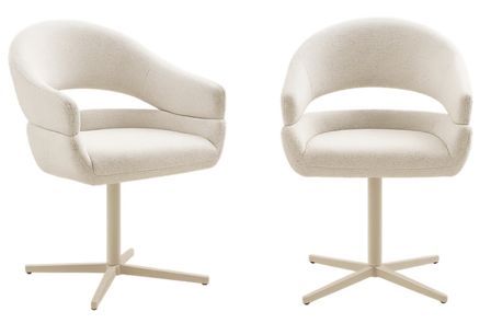 Lot de 2 fauteuils de salle à manger DOLY – Tissu beige pivotant & pied en acier beige