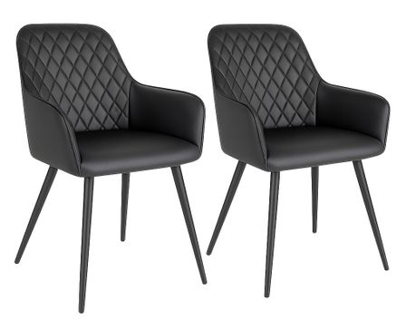Lot de 2 fauteuils de salle à manger KARU – Simili cuir et pieds métal noir