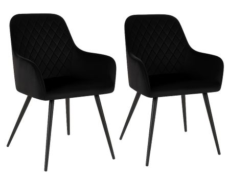 Lot de 2 fauteuils de salle à manger KARU – Velours et pieds métal noir