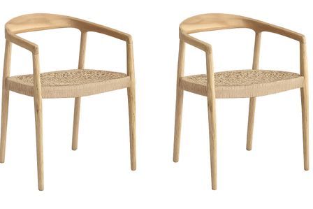 Lot de 2 fauteuils en bois de teck et fibre naturelle KAEN – Élégance coloniale et authenticité