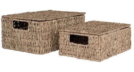 Lot de 2 paniers de rangement avec couvercle VENOSO – Herbe marine naturelle