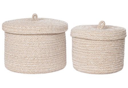 Lot de 2 paniers de rangement SEBAL avec couvercle – Coton Beige