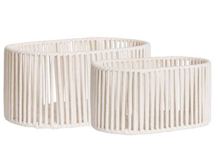 Lot de 2 paniers décoratifs de rangement ARESE – Coton blanc et métal