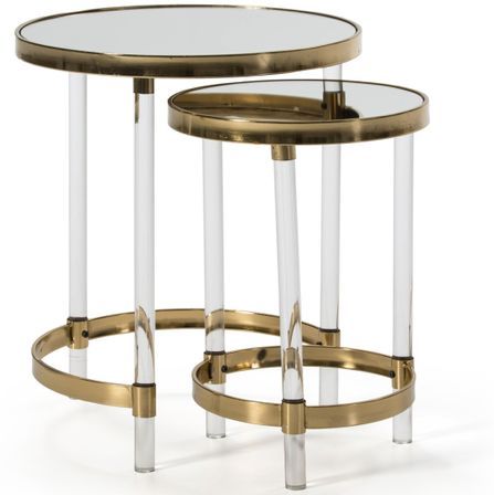 Lot de 2 tables d’appoint miroir et acrylique KOLY – Transparent & Doré