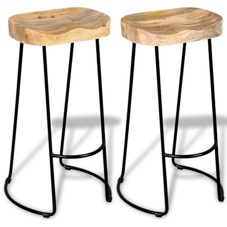 Lot de 2 tabouret en bois massif et métal noir LOKA - Assise 76 cm