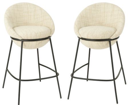 Lot de 2 tabourets de bar en tissu et structure métal noir BOBBY – Hauteur d