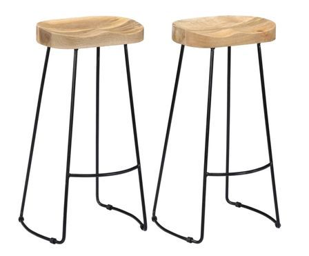 Lot de 2 tabourets en bois massif et métal BORD - Assise 62 cm