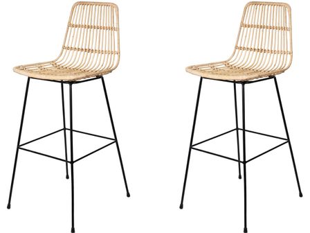 Lot de 2 tabourets en rotin et métal ZEELO – Hauteur d'assise 77 cm