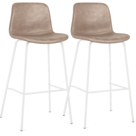 Lot de 2 tabourets Kyra en polypropylène beige avec pieds en acier blanc - Design contemporain