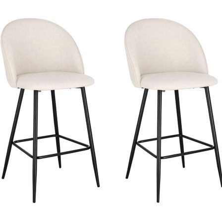 Lot de 2 tabourets TANYA – Tissu chiné & pieds métal noir