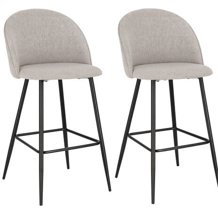 Lot de 2 tabourets TANYA – Tissu chiné & pieds métal noir