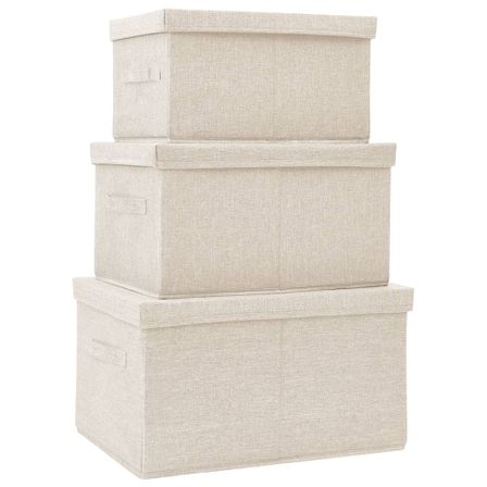 Lot de 3 boîtes de rangement empilables – Tissu crème